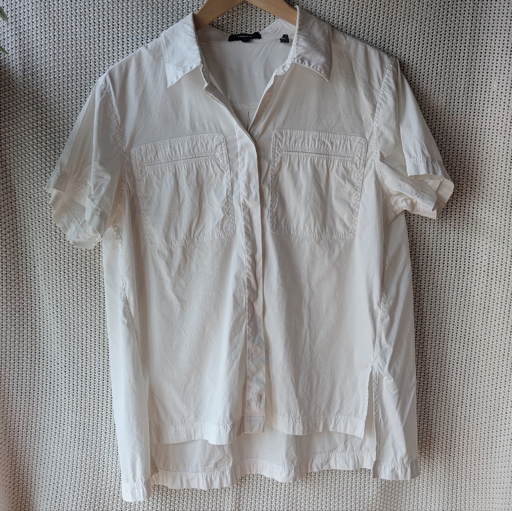 Theory A-Line Button Down Shirt Women's Small White Short Sleeve - Picture 1 of 6